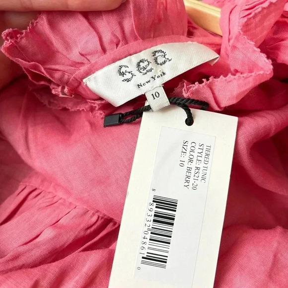 NWT SEA New York Hattie Ramie Cotton Ruffle Tiered Tunic Dress in Berry Size 10 - Picture 5 of 6